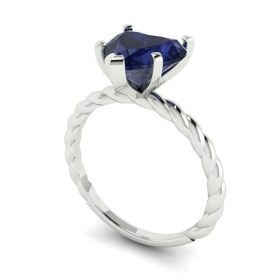 2ct heart cut blue sapphire 14k white gold Bridal Wedding Engagement Promise Anniversary Ring for Women size 10.5
