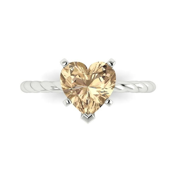 Clara Pucci 14K White Gold Solid Gold YellowMoissanite Solitaire Anniversary Ring for Women - 2 cttw Heart Cut