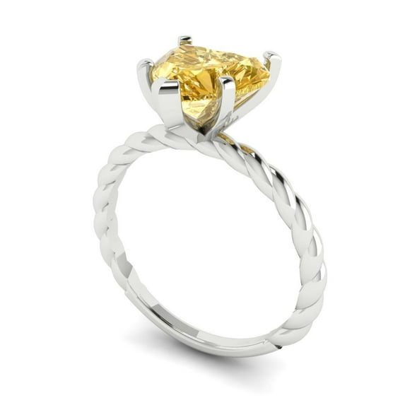 2ct heart cut yellow natural citrine 18k white gold Bridal Wedding Engagement Promise Anniversary Ring for Women size 8.25