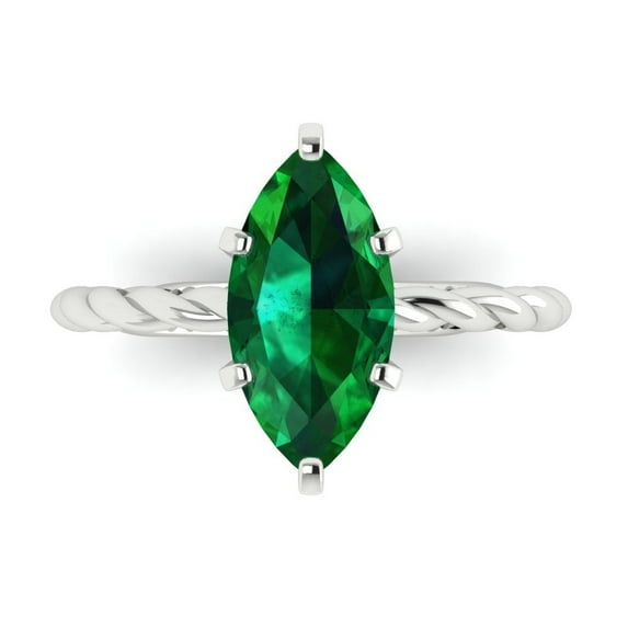 2 ctw Solitaire Anniversary Ring for Women | Marquise Cut Simulated Emerald | Hyperallergenic Solid 18K White Gold