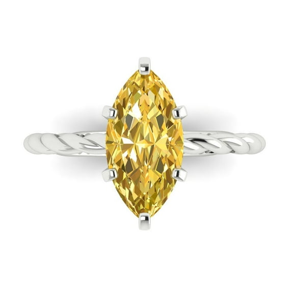 2 ct Marquise Cut Natural Citrine Solitaire 18K White Gold Womens Engagement Ring