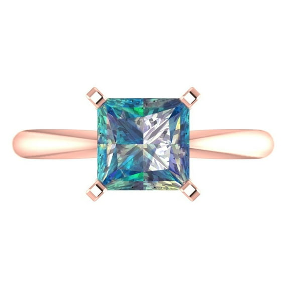 2 ctw Solitaire Anniversary Ring for Women | Princess Cut Blue Moissanite | Hyperallergenic Solid 14K Rose Gold