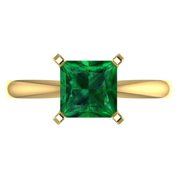 2 ct Princess Cut Simulated Emerald Solitaire 18K Yellow Gold Womens Engagement Ring
