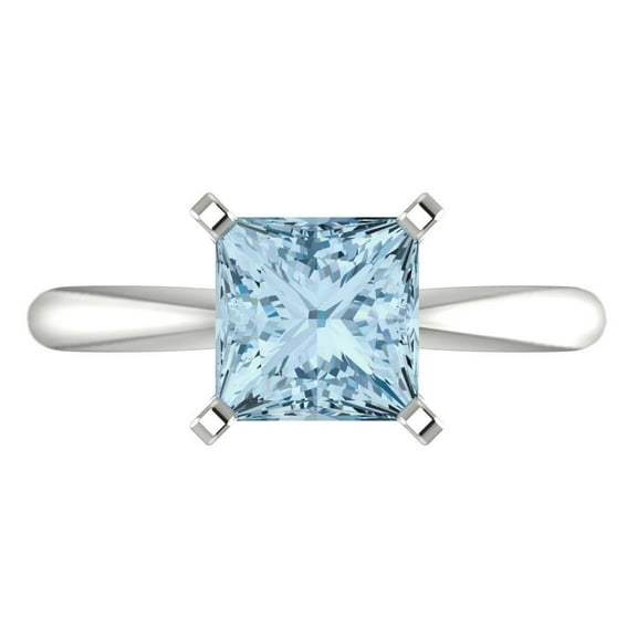 2 ct Princess Cut Natural Sky Blue Topaz Solitaire 14K White Gold Womens Engagement Ring