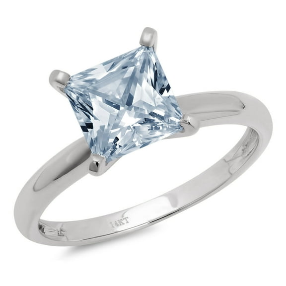 2 ct Princess Cut Natural Sky Blue Topaz Solitaire 18K White Gold Womens Engagement Ring