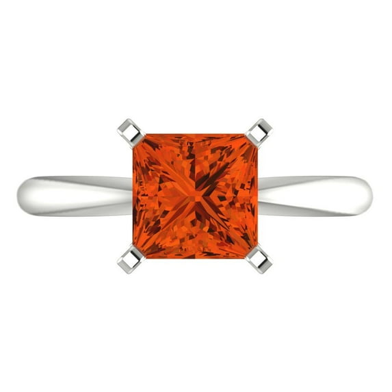Clara Pucci 14K White Gold Solid Gold Red Solitaire Anniversary Ring for Women - 2 cttw Princess Cut