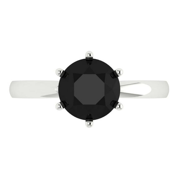 2 ctw Solitaire Anniversary Ring for Women | Round Cut Natural Onyx | Hyperallergenic Solid 18K White Gold