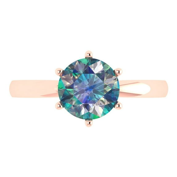 2 ct Round Cut Blue Moissanite Solitaire 18K Rose Gold Womens Engagement Ring