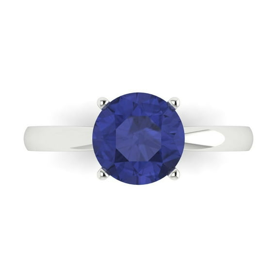 Clara Pucci 14K White Gold Solid Gold Tanzanite Solitaire Anniversary Ring for Women - 2 cttw Round Cut