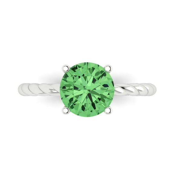 Clara Pucci 14K White Gold Solid Gold Green Solitaire Anniversary Ring for Women - 2 cttw Round Cut