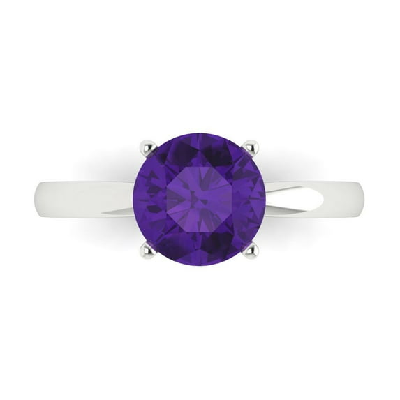 2 ct Round Cut Natural Amethyst Solitaire 14K White Gold Womens Engagement Ring