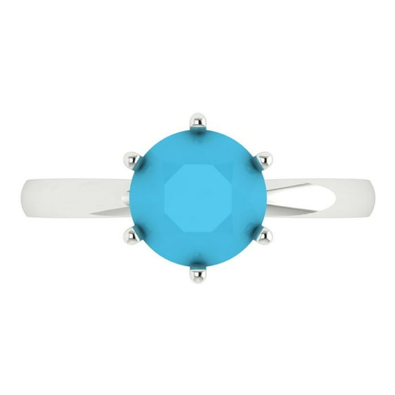 2 ct Round Cut Simulated Turquoise Solitaire 18K White Gold Womens Engagement Ring