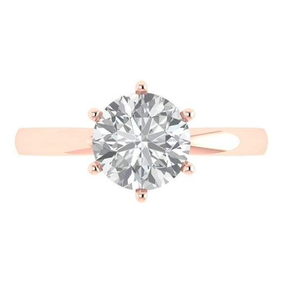 Clara Pucci 14K Rose Gold Solid Gold WhiteSapphire Solitaire Anniversary Ring for Women - 2 cttw Round Cut