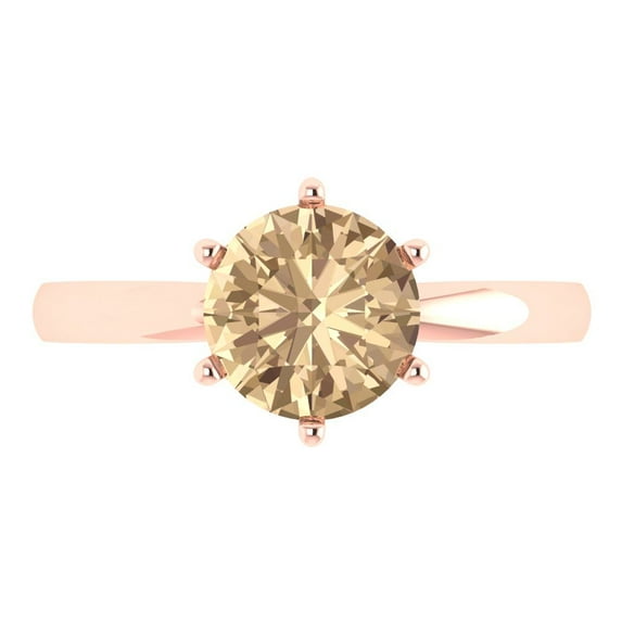 Clara Pucci 14K Rose Gold Solid Gold YellowMoissanite Solitaire Anniversary Ring for Women - 2 cttw Round Cut