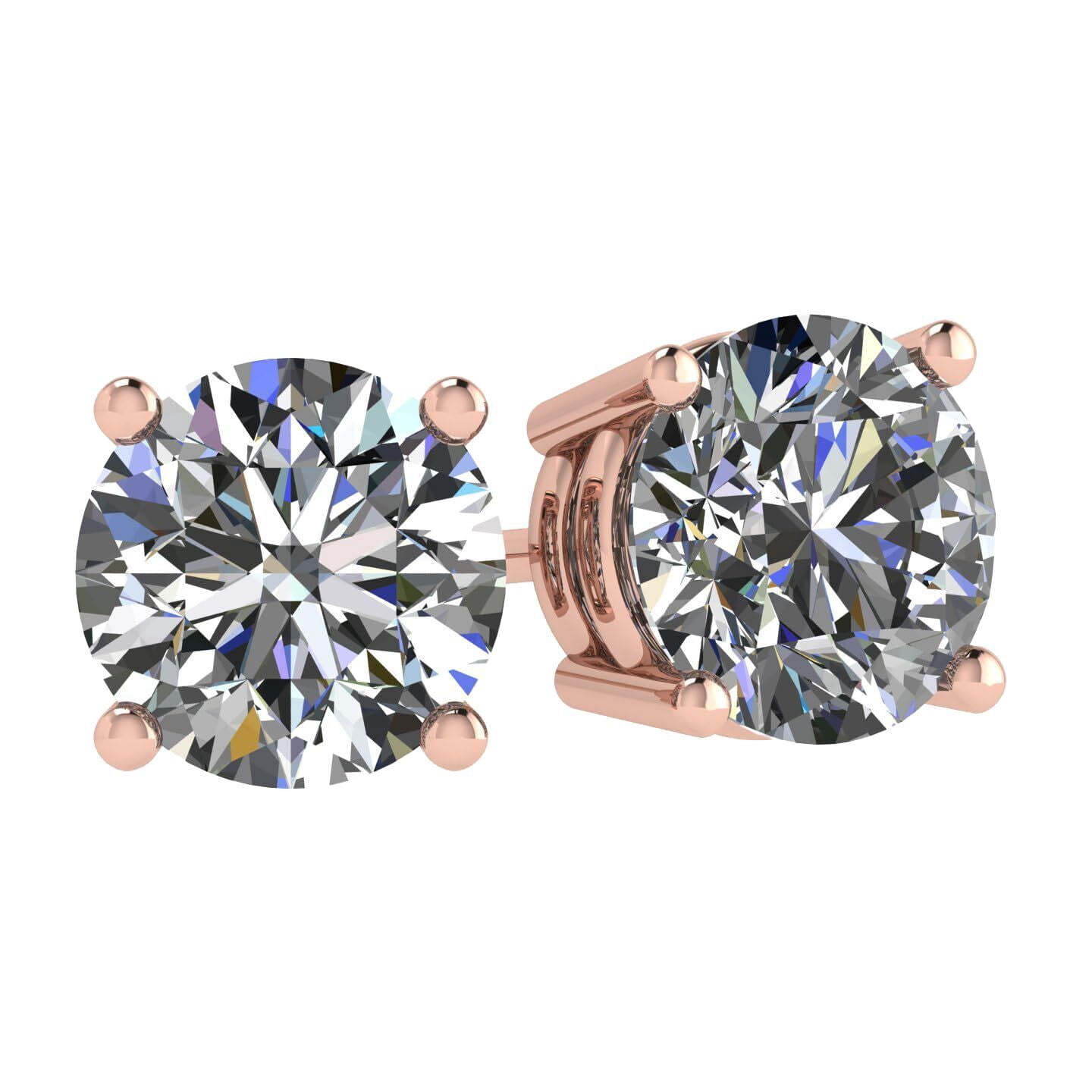 2ct total weight Moissanite Stud Earrings Sterling Silver with 14k gold post 6.5mm-Friction-Rose Gold Plated