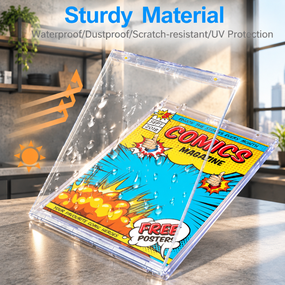 2cticic Book Display Cases 200pt Crystalr One Touch Holders Uv Protectionzine Slab Protectors Wall Mountable Iner Size: 7.5"*10.9
