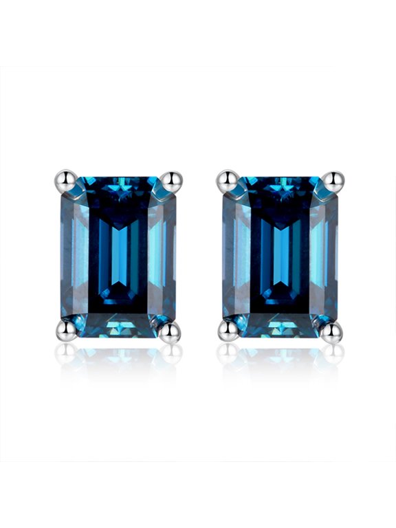 2cttw D Color VVS1 Emerald Cut Moissanite Earrings for Women 925 Sterling Silver Yellow/Green/Pink Diamond Earrings Stud Women Moissanite Stud Earrings with Certificate