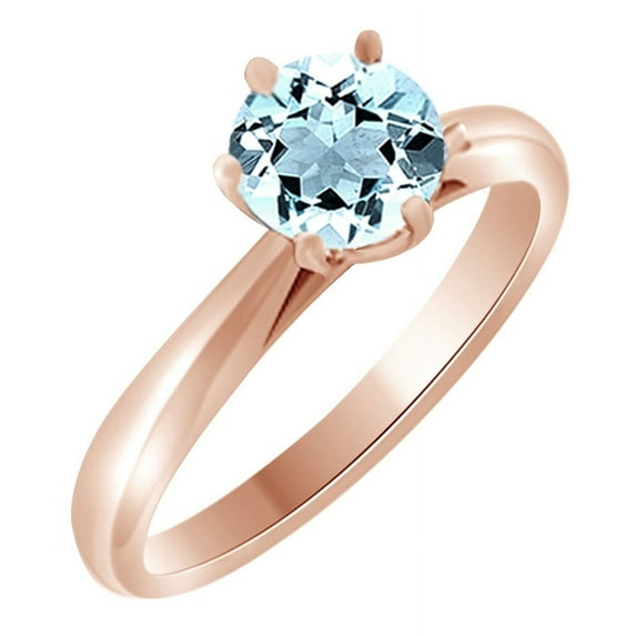 AFFY (2cttw) Round Cut Simulated Blue Aquamarine Solitaire Engagement Ring In 14k Rose Gold With Ring Size 14