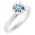 thumbnail image 1 of AFFY (2cttw) Round Cut Simulated Blue Aquamarine Solitaire Engagement Ring In 14k White Gold With Ring Size 5, 1 of 1