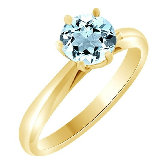 AFFY (2cttw) Round Cut Simulated Blue Aquamarine Solitaire Engagement Ring In 14k Yellow Gold With Ring Size 8