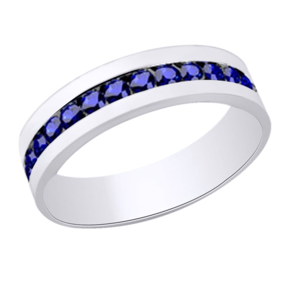 (2cttw) Round Cut Simulated Blue Sapphire Men's Eternity Wedding Band Ring In 14k Solid Gold With Ring Size 8