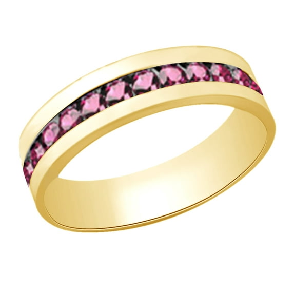 AFFY (2cttw) Simulated Pink Sapphire Men's Eternity Wedding Band Ring In 14k Solid Gold With Ring Size 10.5