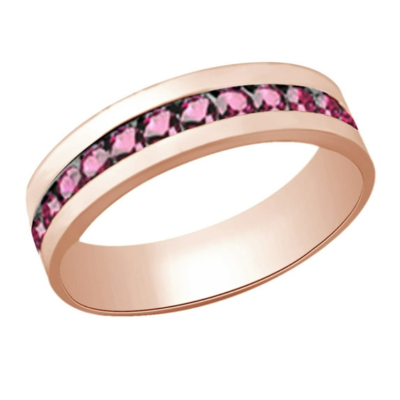 AFFY (2cttw) Simulated Pink Sapphire Men's Eternity Wedding Band Ring In 14k Solid Gold With Ring Size 12.5