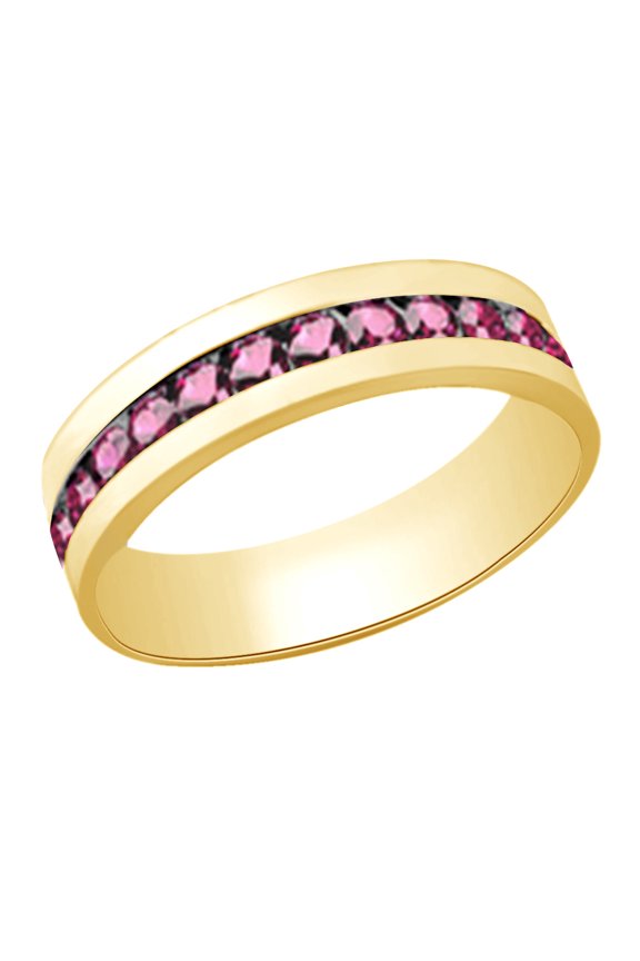 (2cttw) Simulated Pink Sapphire Men's Eternity Wedding Band Ring In 14k Solid Gold With Ring Size 5.5