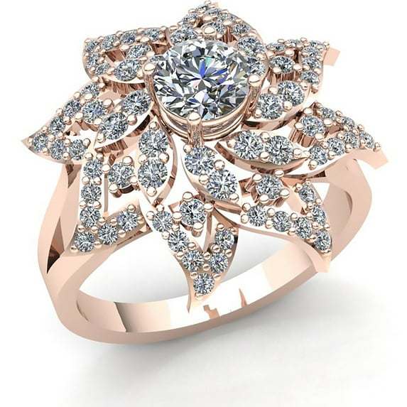 2ctw Round Brilliant Cut Ladies Flower Solitaire Anniversary Engagement Ring Solid 10K Rose, White or Yellow Gold JK I1