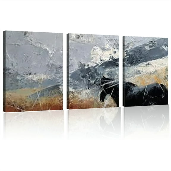 2d Flat With 3d Effect Abstract Grayish Artistic Canvas Painting Modern Art, Minimalist Design, Wrapped Frame Art Print Poster For Living Room, Bedroom, Office, Bathroom Decor12x16inchx3pcs