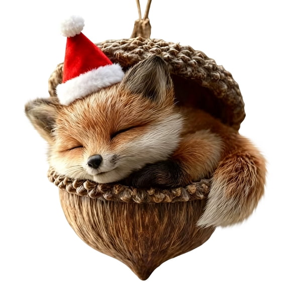 2d Fox Forest Animal Acorn Ornaments,Seasonal Cute Animals Hanging Cozy Forest Christmas Ornaments,Fall Forest Wildlife Hanging Ornament Christmas Tree Decorations