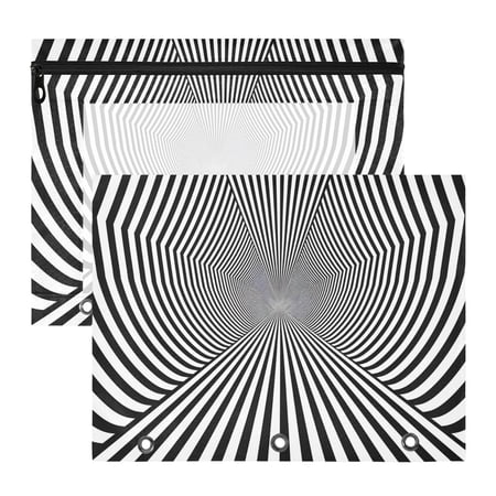 2d Linear Artwork 3-Ring Binder Pouches A4 Size Zipper Pocket File Storage 2 Packs