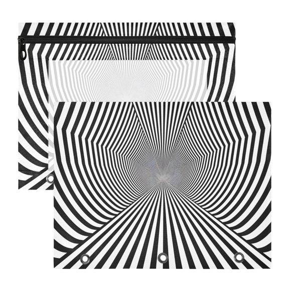 2d Linear Artwork 3-Ring Binder Pouches A4 Size Zipper Pocket File Storage 2 Packs