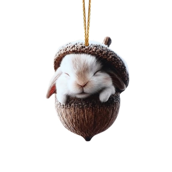 2d Rabbit Forest Animal Acorn Ornaments,Seasonal Cute Animals Hanging Cozy Forest Christmas Ornaments,Fall Forest Wildlife Hanging Ornament Christmas Tree Decorations