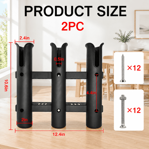 2fishing Rod Holder Bracket Tube 3-pole Side Mount With Screws Portable Boat Rack For Garwall Mounted Golf Cart Cooler Atv Trailer