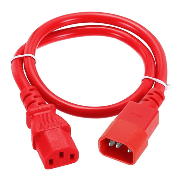 2ft 18 AWG Red 18/3 Universal Power Cord C14 to C13 10A 250V 3-Prong Extension PDU Power Cables