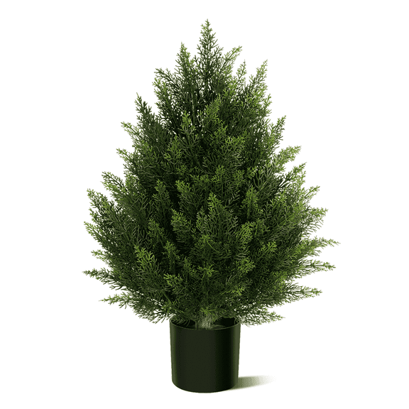 OLIVIVI Artificial Cedar Tree 2FT Tall Faux Silk Plant for Home Office Decor Indoor Outdoor Fake Lifelike Potted Tree with Wood Branches 1 pack