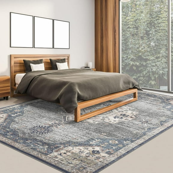 2ft*6ft/5ft*7ft/8ft*10ft/9ft*12ft Area Rug, Washable Rug, Vintage Medallion Distressed Rug for Living Room, Low Pile Entry Rug, Retro Accent Throw Carpet for Bedroom Dining Room, Non Slip Rugs