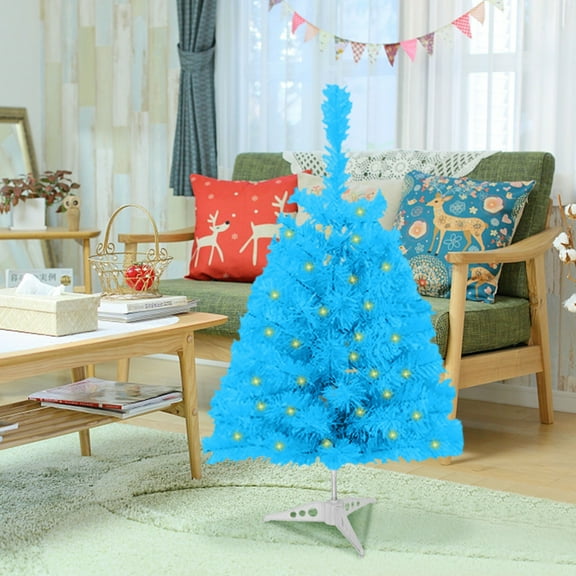 2ft Artificial Christmas Tree, Realistic Premium Spruce Hinged Full Christmas Tree with 796 Branch Tips Holiday Xmas Tree with LED Lights and Foldable Base for Home Party Office Decoration(Blue)
