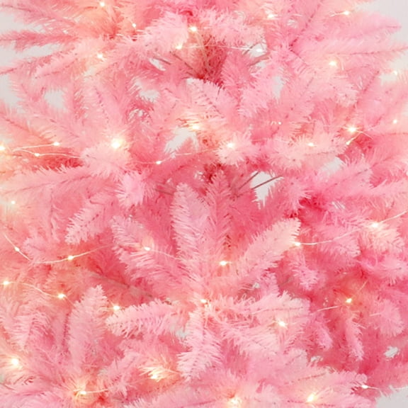 2ft Artificial Christmas Tree, Realistic Premium Spruce Hinged Full Christmas Tree with 796 Branch Tips Holiday Xmas Tree with LED Lights and Foldable Base for Home Party Office Decoration(Pink)