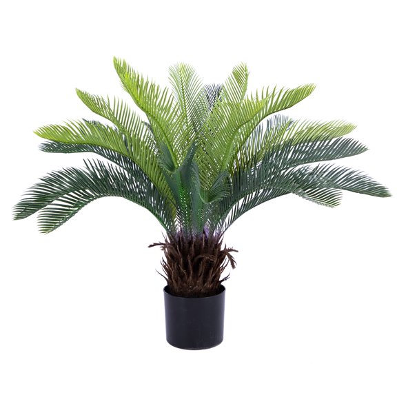 Nafresh 2ft UV Resistant Faux Sago Palm Tree, 24" Super Full Artificial Cycad Tree with Lifelike Barks and Leaves for Home Office Patio Porch Front Door Outdoor Indoor Decor