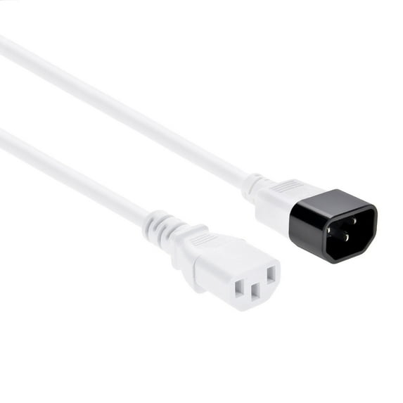 2ft (Feet) 14AWG Computer Monitor Power Extension Cord C13 to C14, Computer to PDU, SJT, 15 Amp Power Extension Cord, White