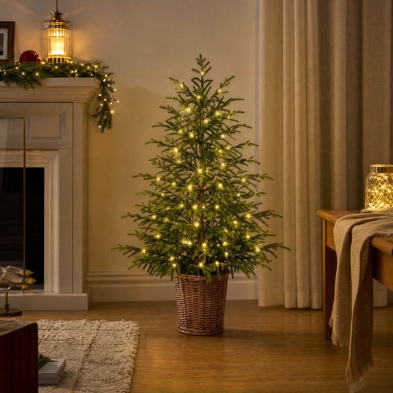 2ft Green Pre-lit Norfolk Pine Potted Christmas Tree, Real Touch ...
