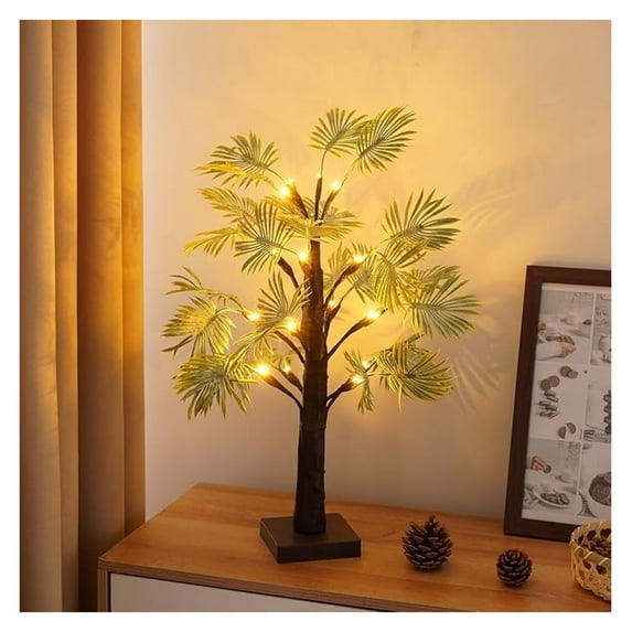 2ft Lighted Palm Christmas Tree, Artificial Decor with Timer, USB/Battery Powered Centerpiece for Holiday Home Office Decor