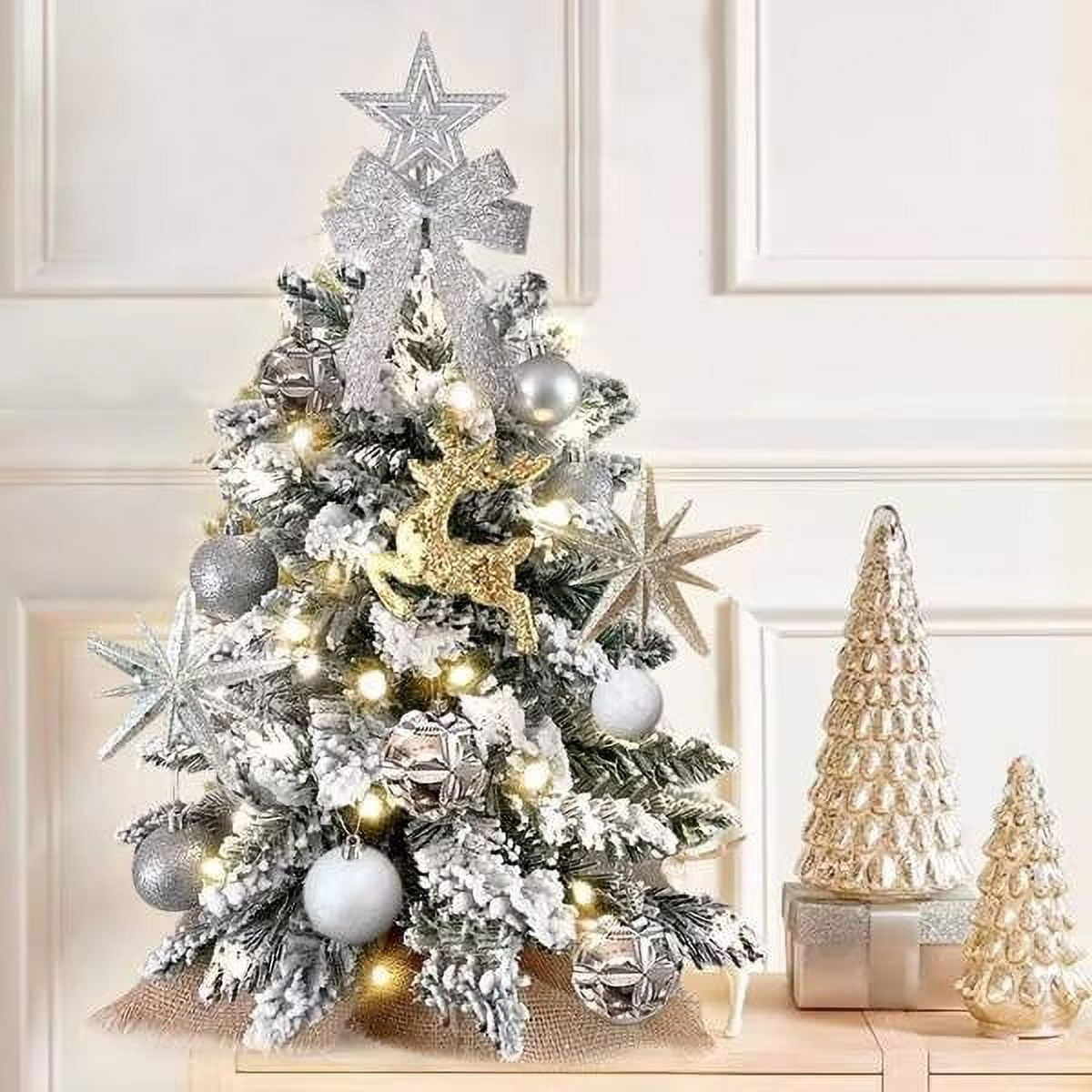 2ft Mini Christmas Tree With Light Artificial Small Tabletop Christmas Decoration With Flocked 9785