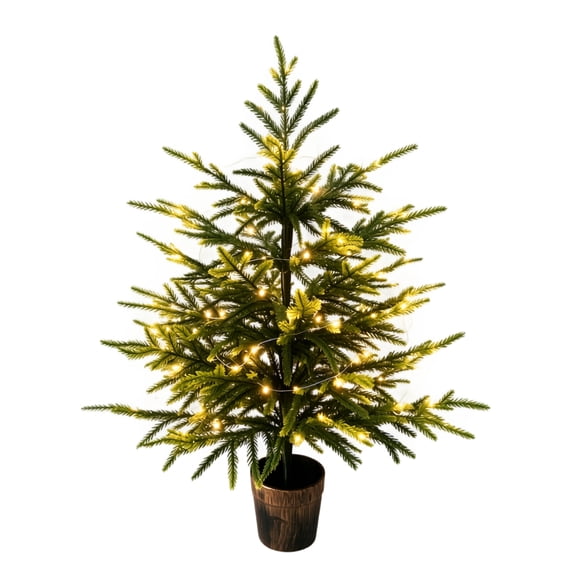 2ft Potted Tabletop Christmas Tree with Light, Artificial Norfolk Pine Cedar Cypress for Indoor Outdoor Holiday Decor