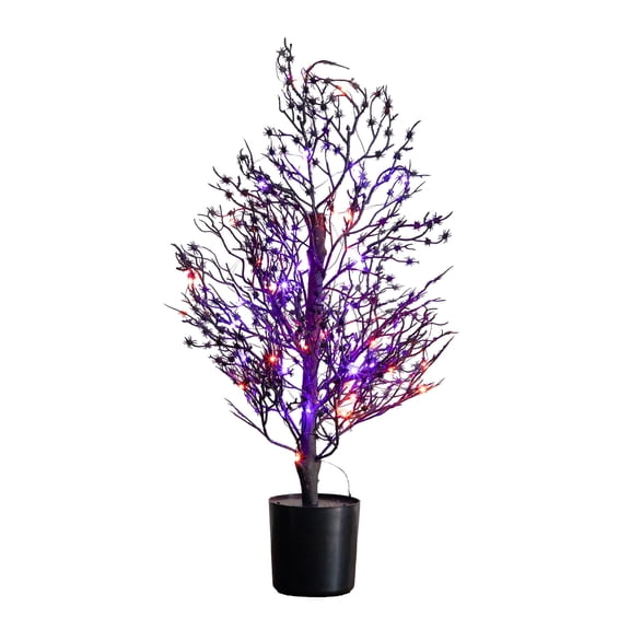 2ft. Pre-Lit Artificial Halloween Spider Twig Tree with 50 Orange & Purple LED Lights