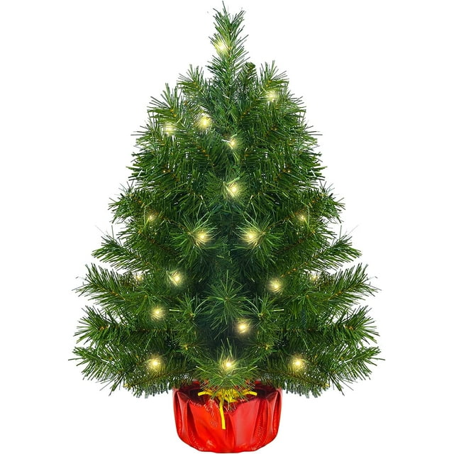 2ft PreLit Artificial Mini Christmas Tree, Majestic Fir with LED
