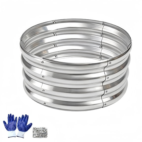 WELKA 2ft Round Galvanized Raised Garden Bed, 242412 Inch 0.56mm Thick Corrugated Metal Raised Planter Box, Open Bottom Outdoor Elevated Garden Bed for Vegetables, Herbs & Flowers