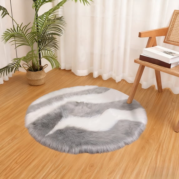 2ft Round Rug, Soft Velvet Non-Slip Accent Rug, Gray Modern Floor Mat for Entryway, Bedside, Kitchen, Bathroom, Dorm - 24 Inch